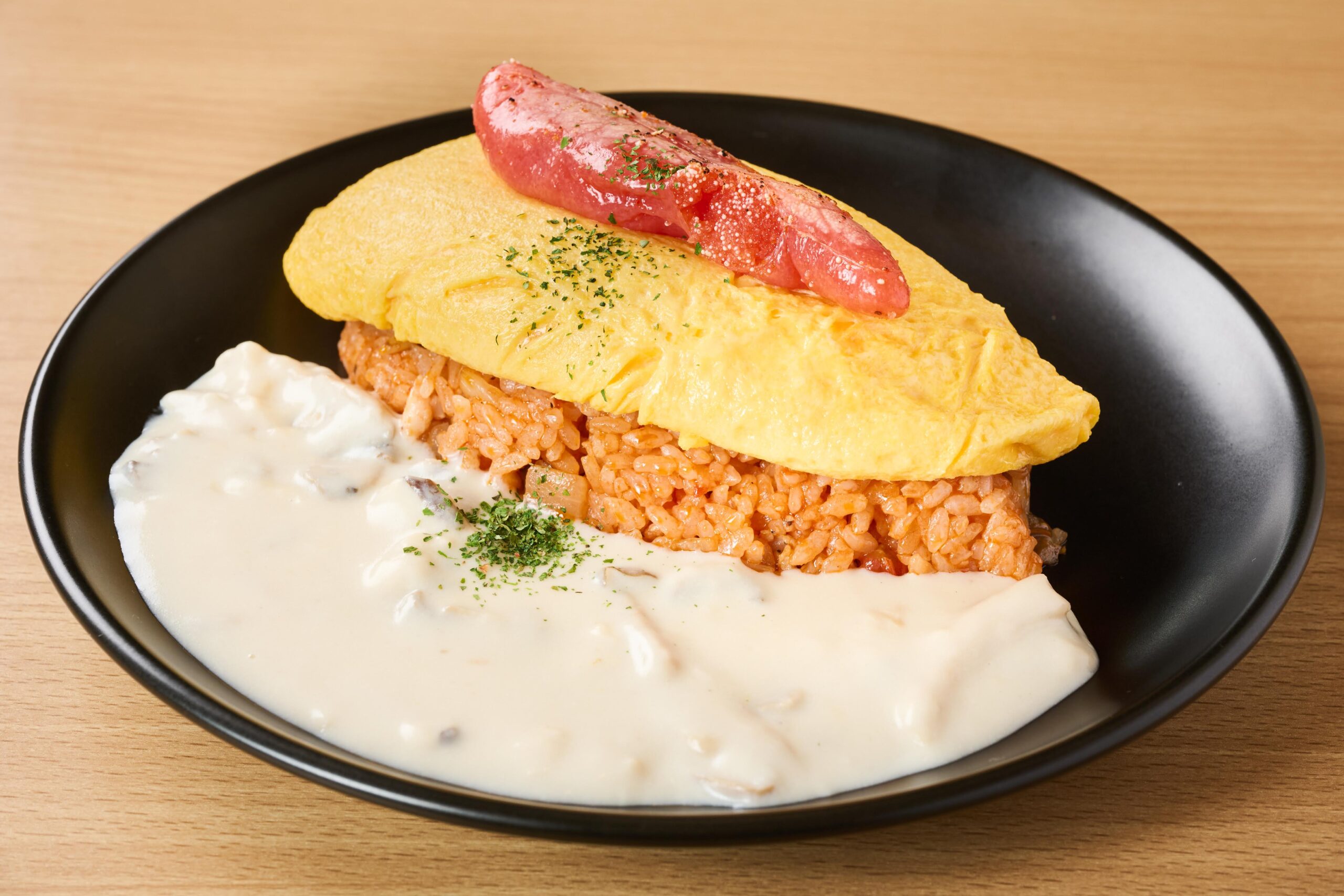 キノコクリームオムライス明太子のせ